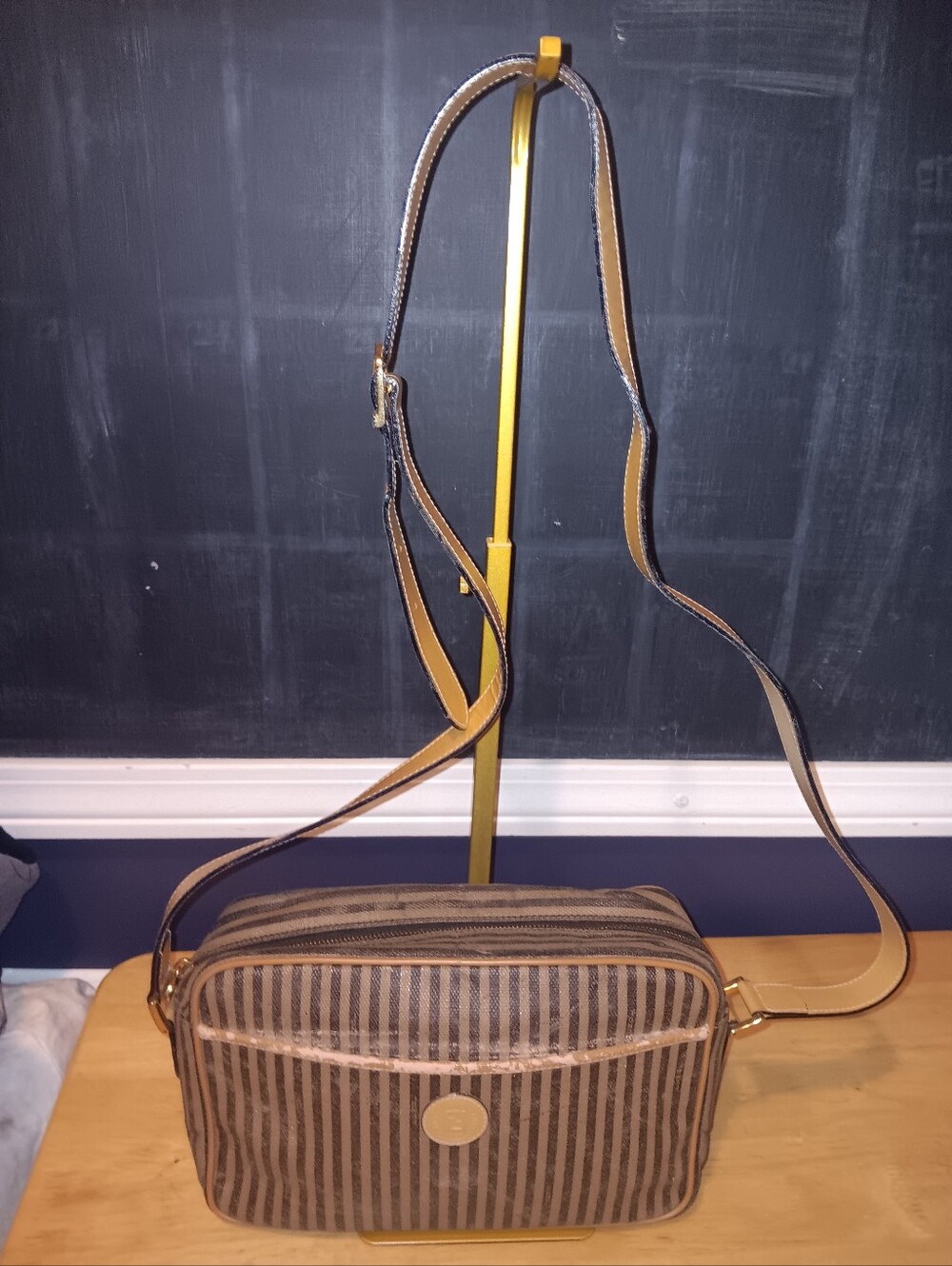 Fendi FF Vintage Striped Canvas & Leather Crossbody Bag